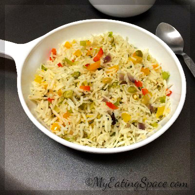 Garlic Capsicum Rice, a delicious pulav recipe for any special occasions or for easy and fast meals preparation.