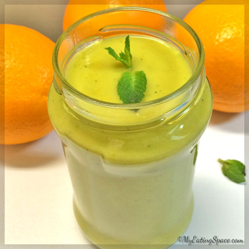 Smoothies during summer season must definitely be refreshing. Blend the citrus with avocado to make it healthy along with mint.