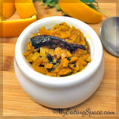 Orange peel curry (orange skin) is a delicious tangy flavored side dish made with spicy tamarind juice. This can be used as a pickle as well.