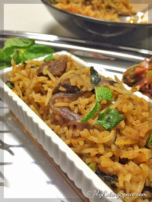 Beef biryani , the royal dish from Indian cuisine, makes a unique dish with the perfect blend of rice, meat, spices and herbs. This meat rice makes the ultimate main entree dish with its spicy aroma. they make a satisfying gluten-free rice dish.