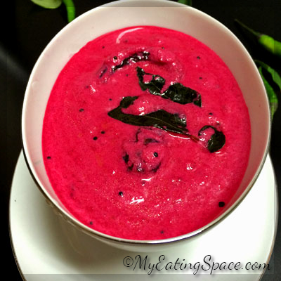 Beetroot Kichadi is a deep colored sauce made with cooked beetroot, coconut and yogurt. They make a rich package of all the vital nutrients and minerals with probiotic benefits. They can also be used as a dip with a slight tangy taste.