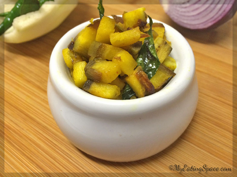 Plantain stir-fry, an easy and healthy side dish with lots of dietary fiber. This is a staple dish of Onam sadya in Kerala. Unripe plantains are used to make this dry dish.