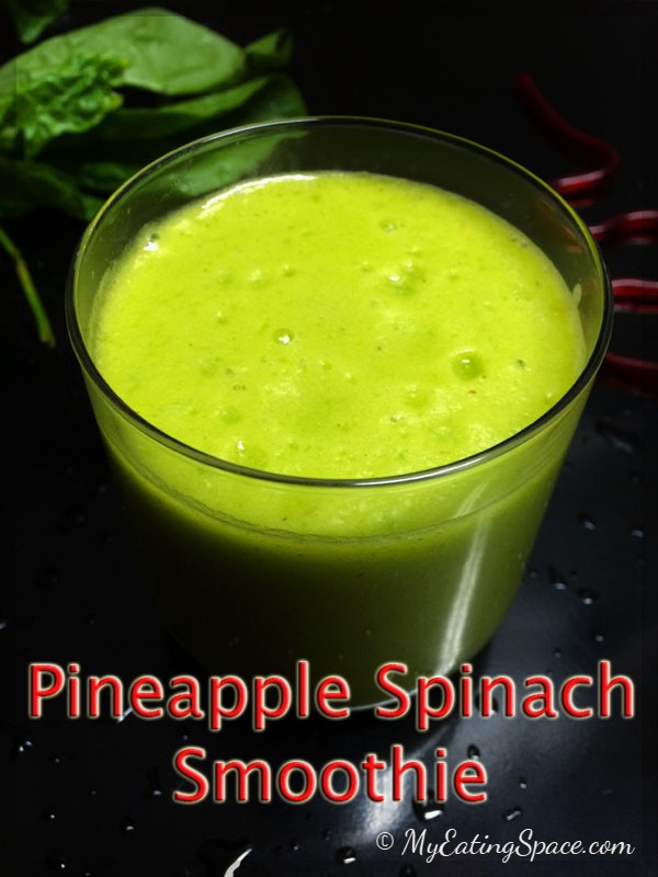 Pineapple spinach smoothie makes a healthy mix of delicious frothy drink for your breakfast. The vibrant colored smoothie with very few ingredients will definitely make you feel better.