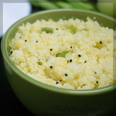 Semolina Upma is made of roasted semolina (a farina).This Indian cream of wheat is a delicious easy vegan breakfast made in Kerala style known as rava upma. Get more recipes at myeatingspace.com