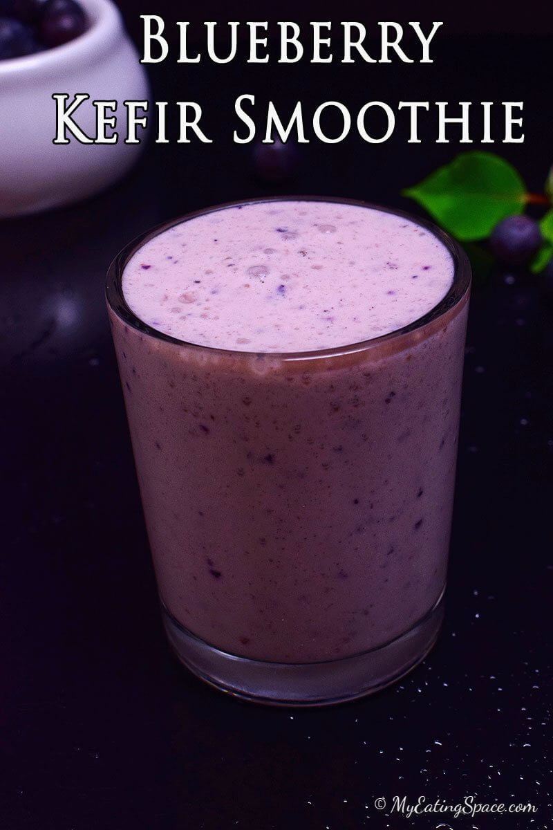 Milk Kefir smoothie flavored with blueberry is a creamy, probiotic rich drink with lots of antioxidants. They are good as summer drink, breakfast or snack. This good for gut drink make your health better for many reasons. More recipes at http://myeatingspace.com/