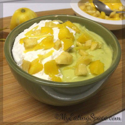 Avocado Fruit Smoothie bowl makes a healthy visual treat for breakfast or dinner. The smoothie bowls make a better and light alternative to ice creams.